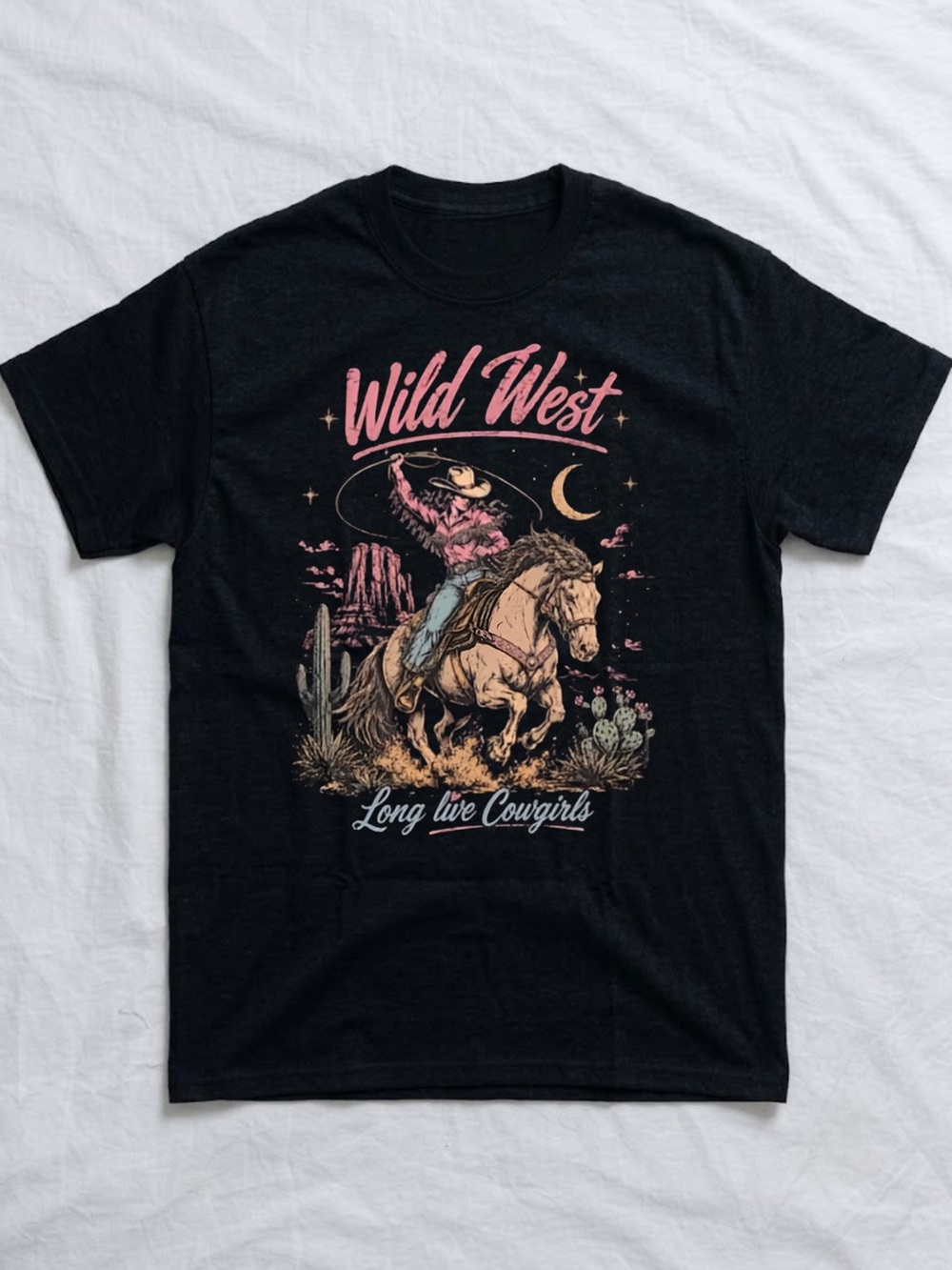 Gildan Black Wild West Cowgirl Graphic Shirt, Retro Cowgirl Shirt